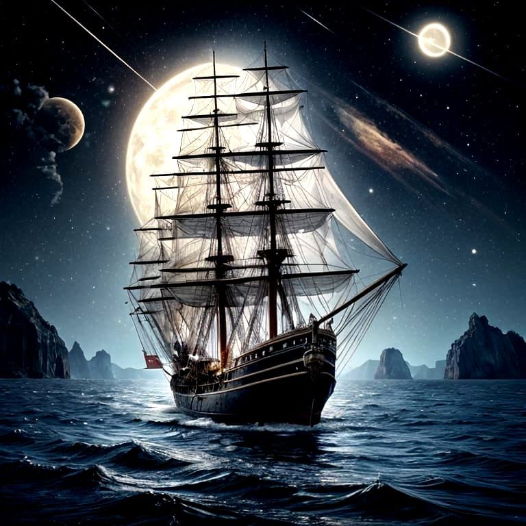 Tall Ship Under Starry Sky: Nautical Adventure