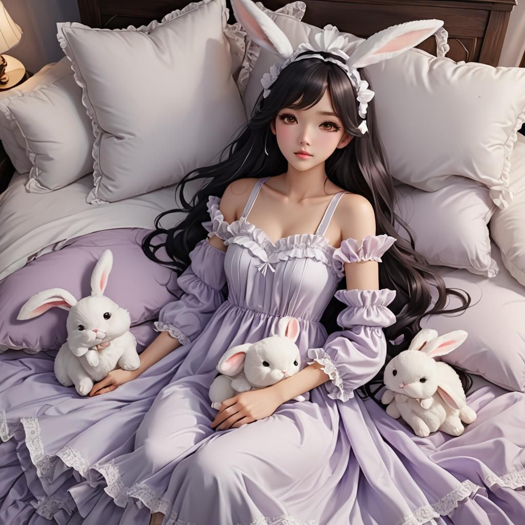 Cute Korean Girl in Princess Nightgown: 3D Anime Art