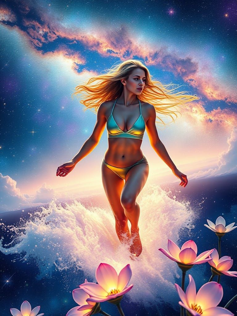 Cosmic Goddess Rides Star-Studded Milky Way