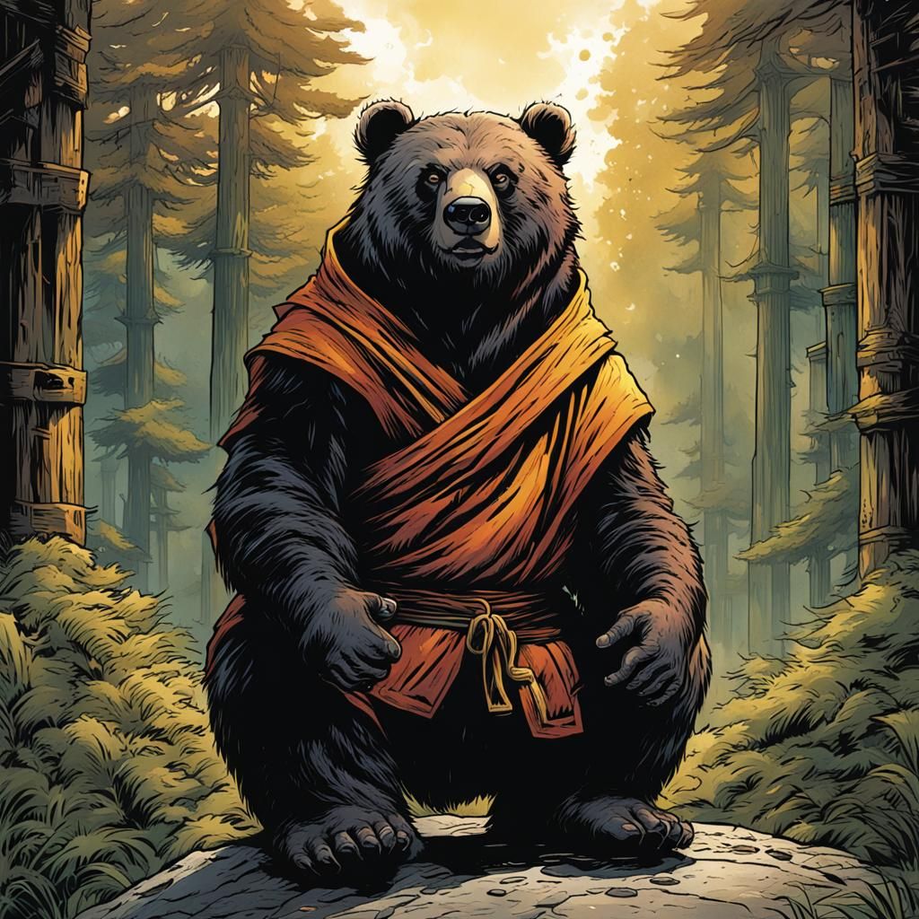 Monk Bear in Comic Book Style