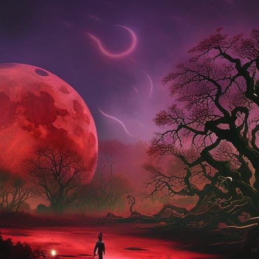 Blood Moon Fantasy in Gothic Magic Realism Style