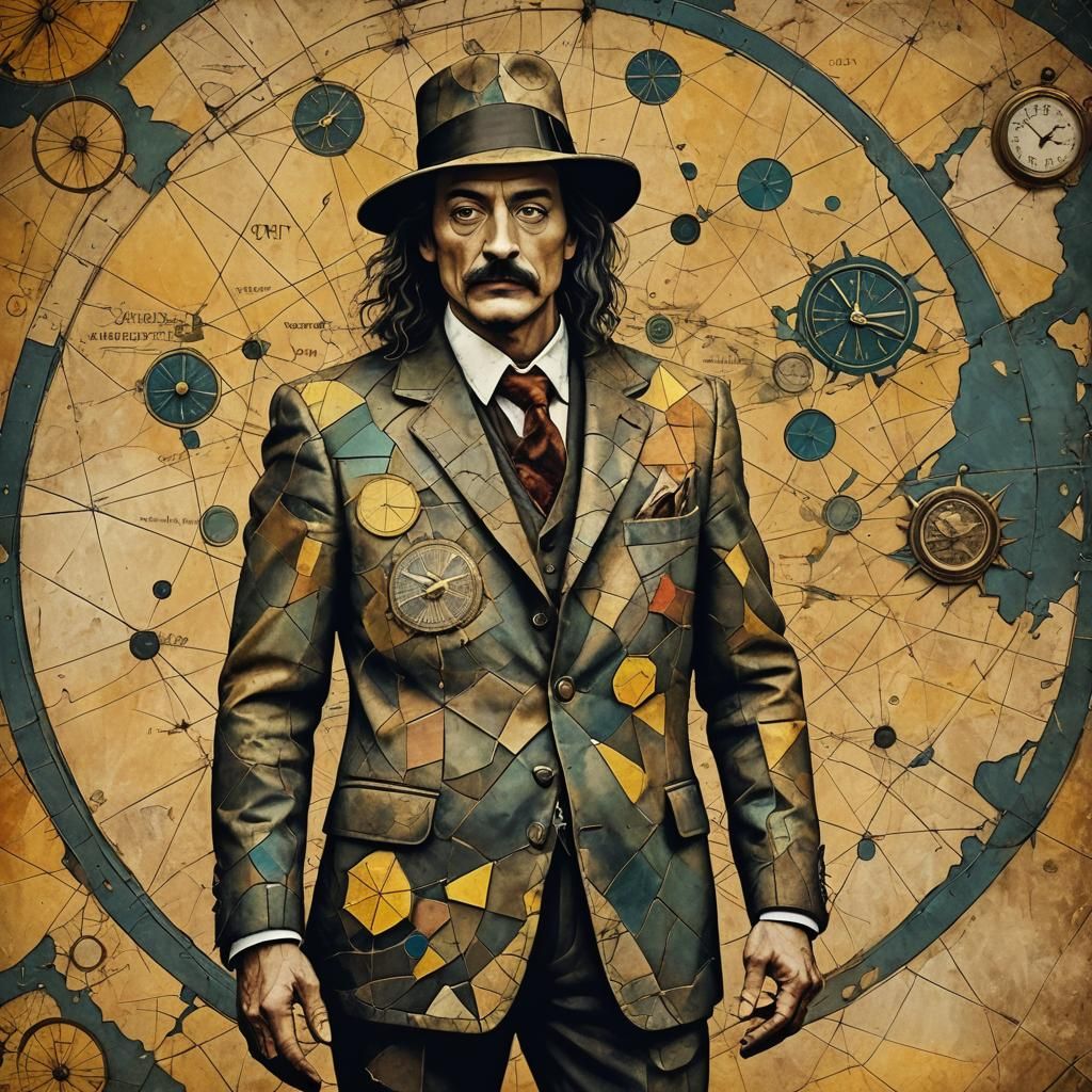 Surreal Vintage Suit with Mapa Mundi in Psychedelic Style