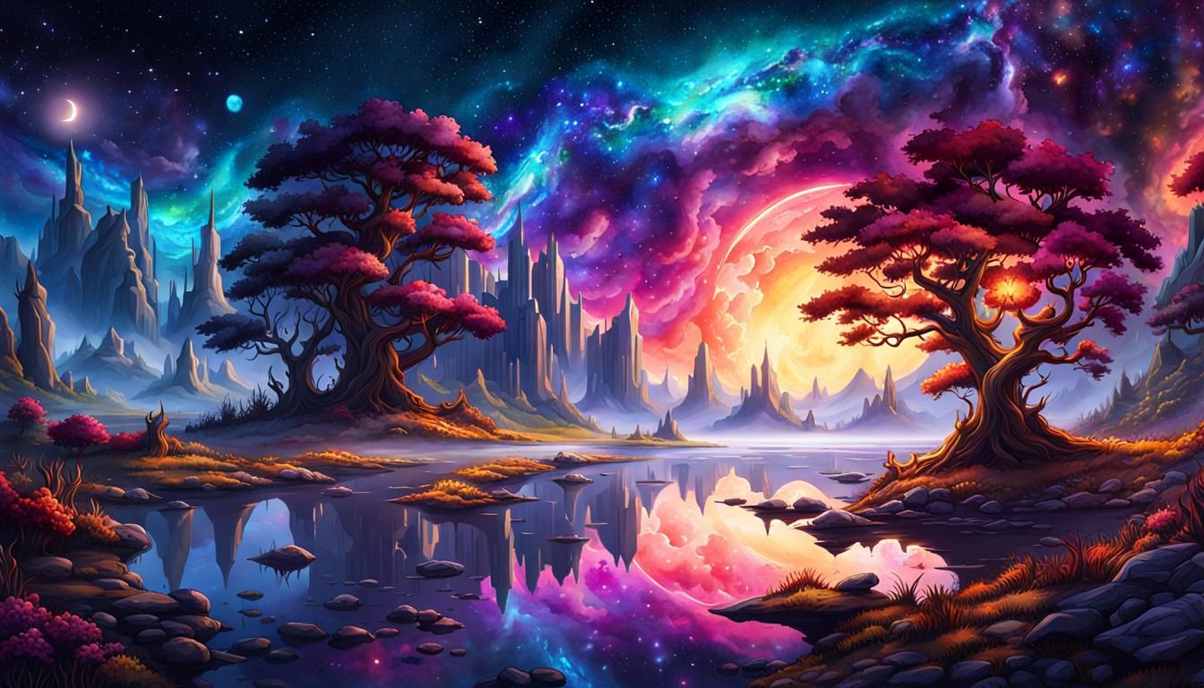 Enchanting Fantasy World Landscape in Watercolour Style