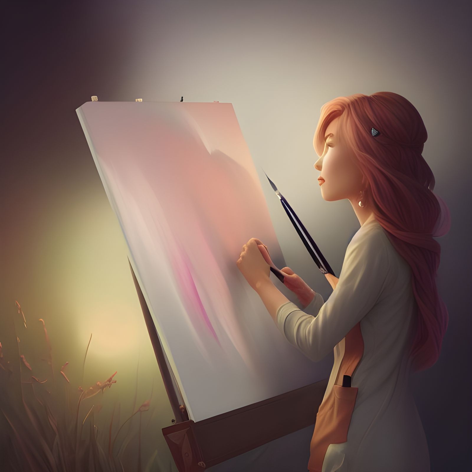 Woman Painting: Digital Art in Artgerm Style