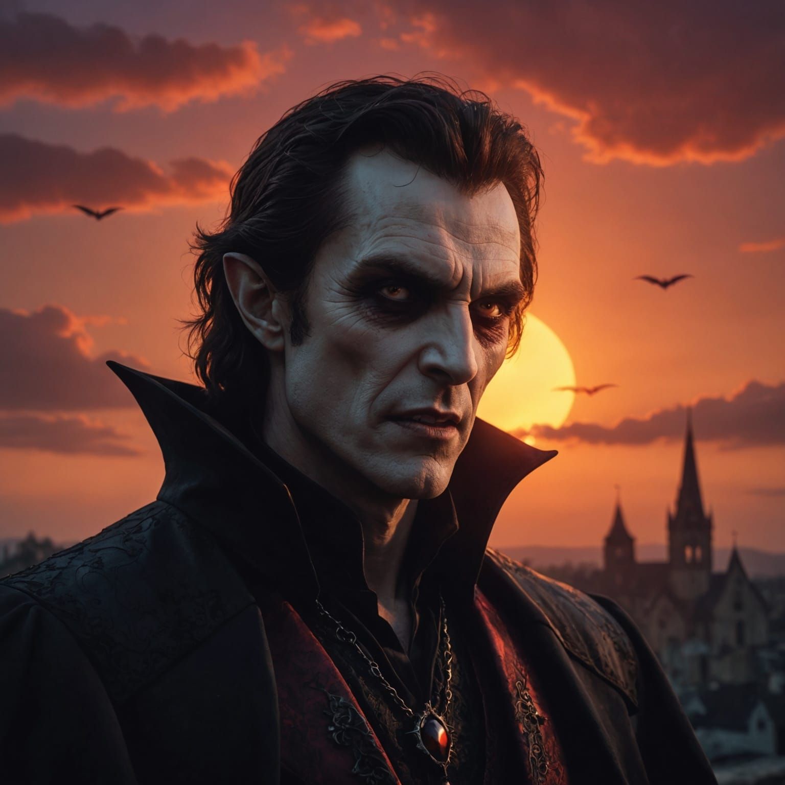 Triumphant Vampire Silhouetted at Sunset