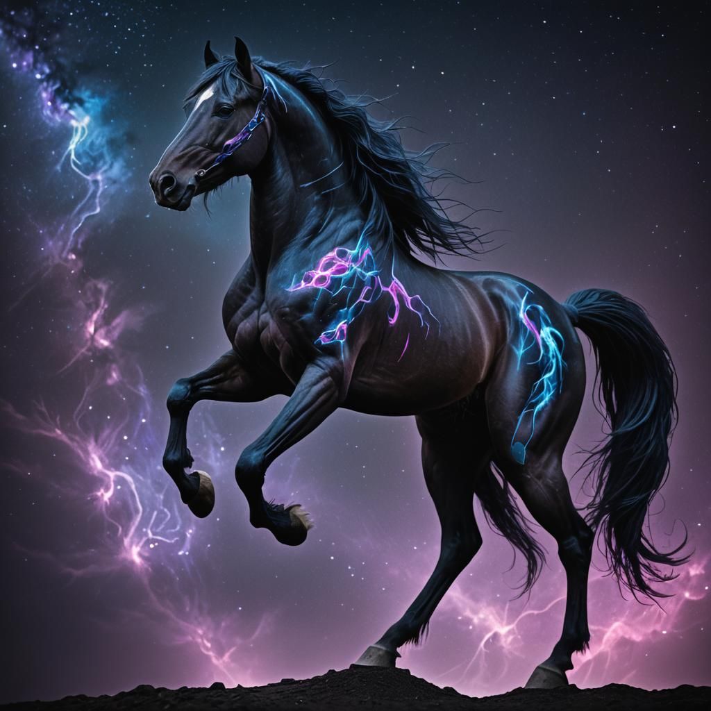 Bioluminescent Shadow Stallion in Dark Fantasy Art