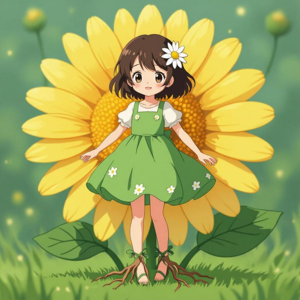 Anime Daisy Girl in Miyazaki Style
