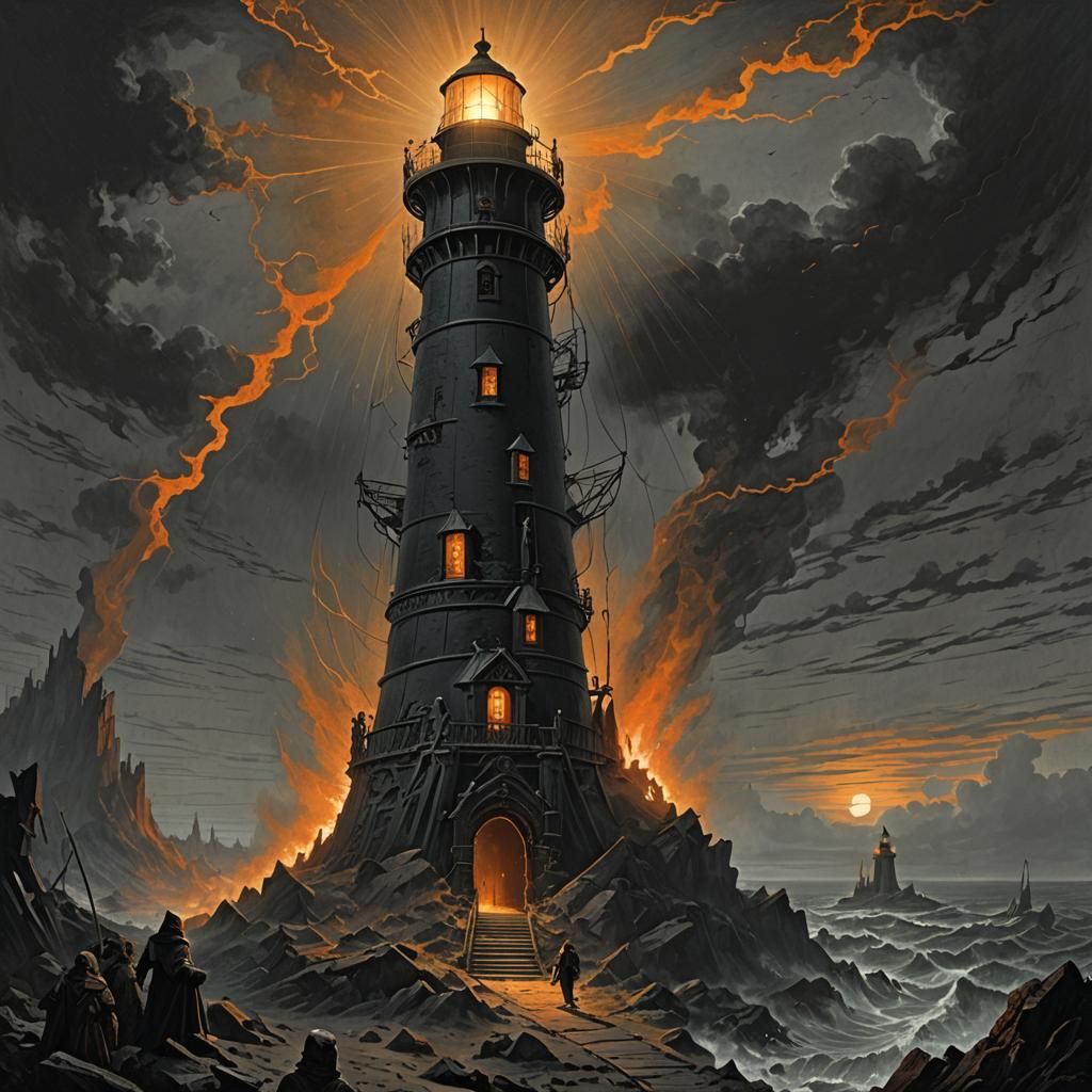 Mordor Gate Lighthouse: Gothic Horror Scene