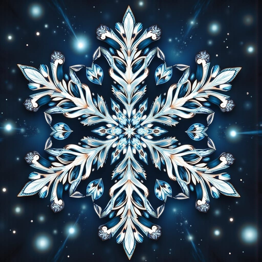 Intricate Snowflake in Stained Glass Style