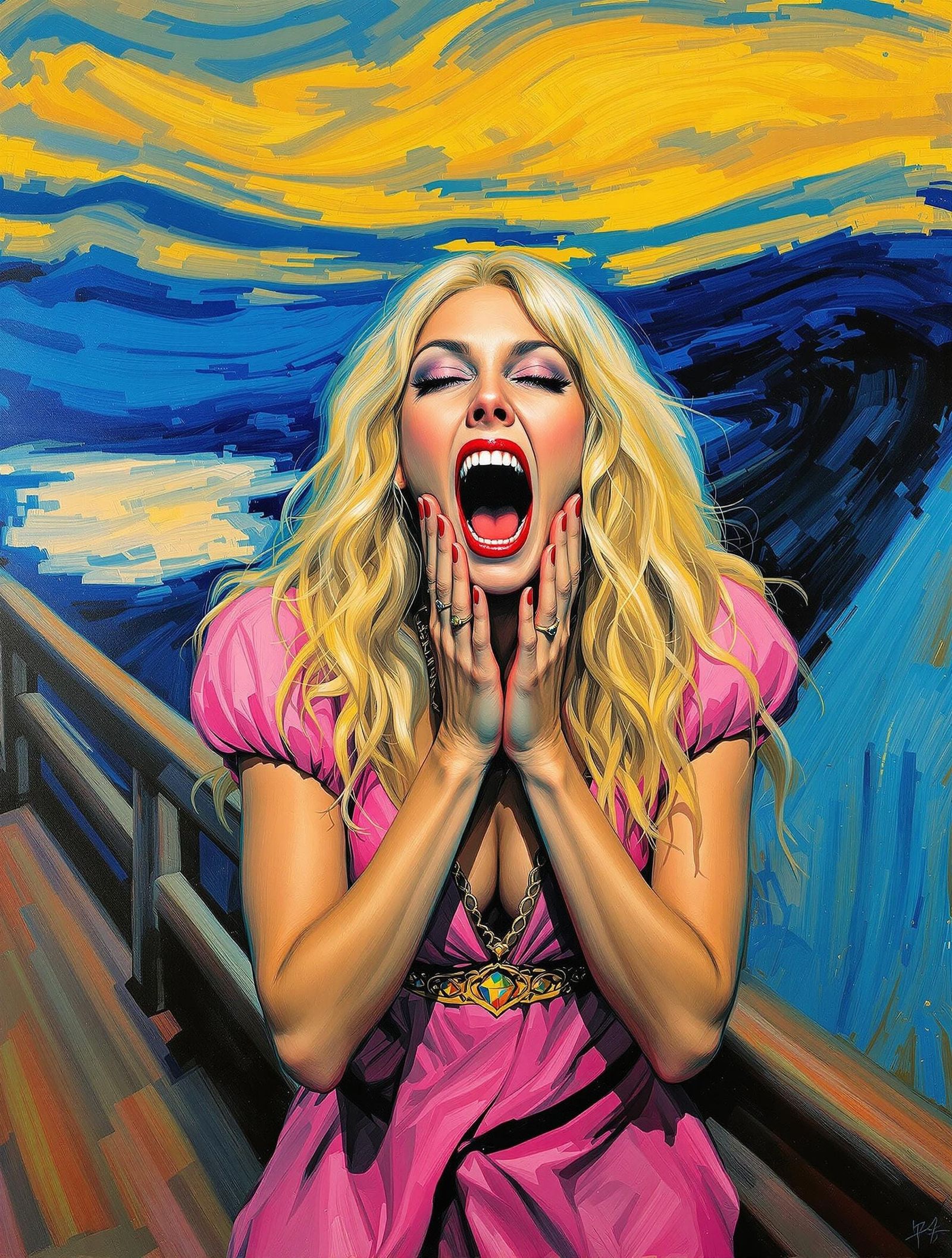 Young Blonde Barbara Eden as a Pink Genie in the Style of Ed...