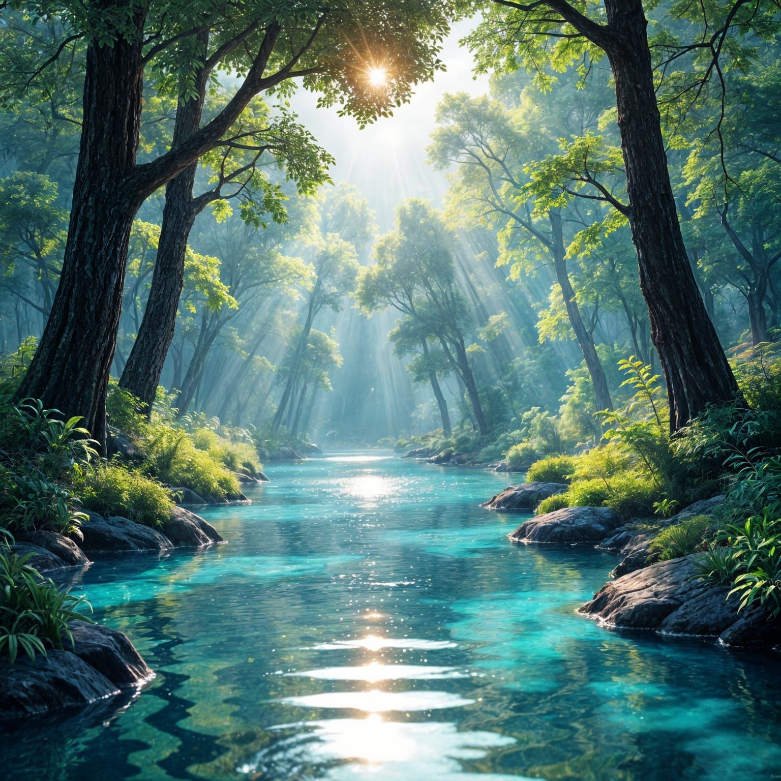 Serene Space Landscape with Sunshine Rays