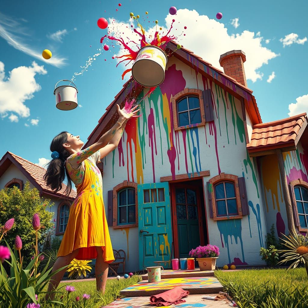 Vibrant Couple Paints Whimsical House in Splattered Colors