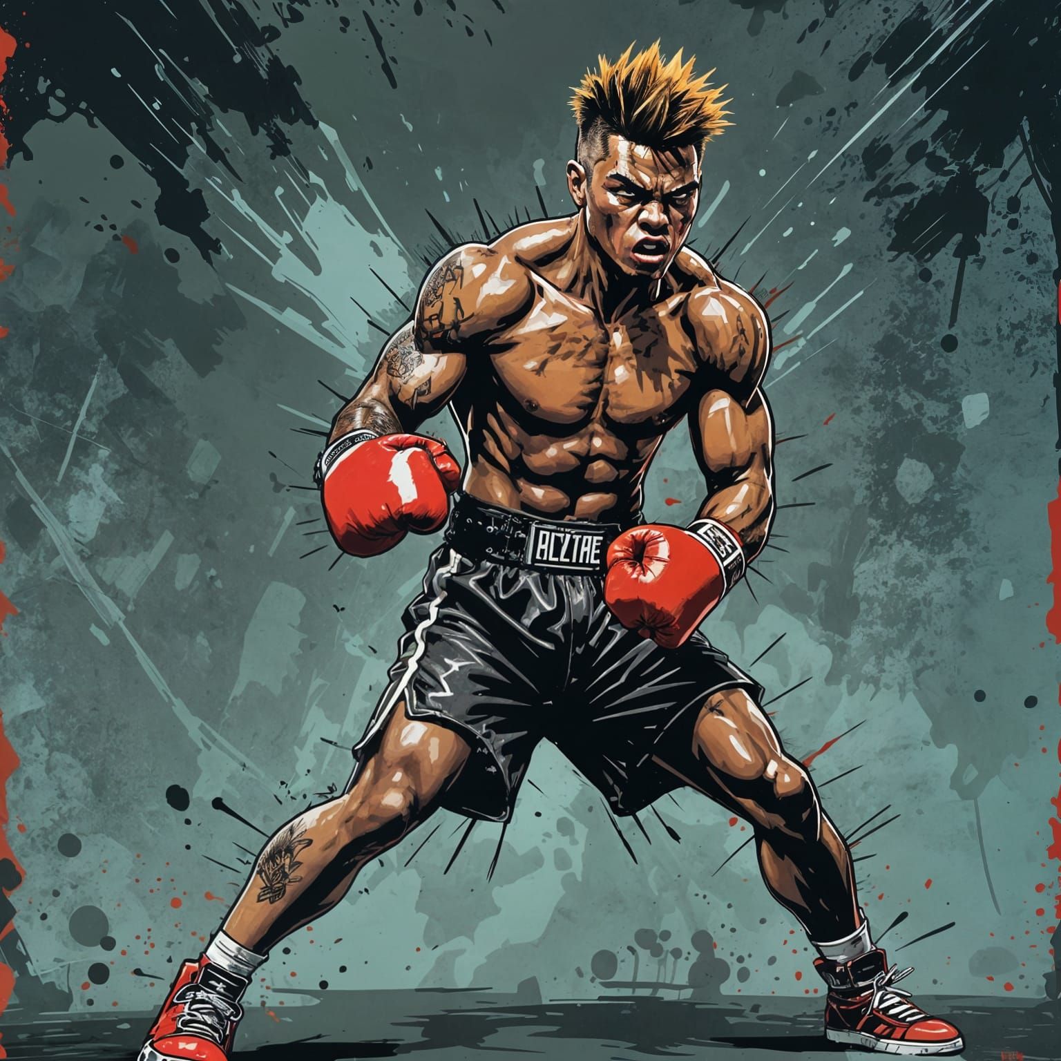 Punk Boxer Illustration in Bold, Flat Colors