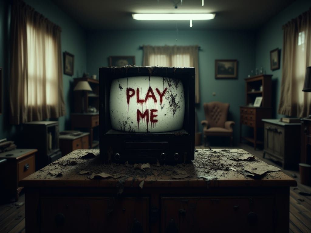 Eerie VHS Tape in a Haunted Living Room