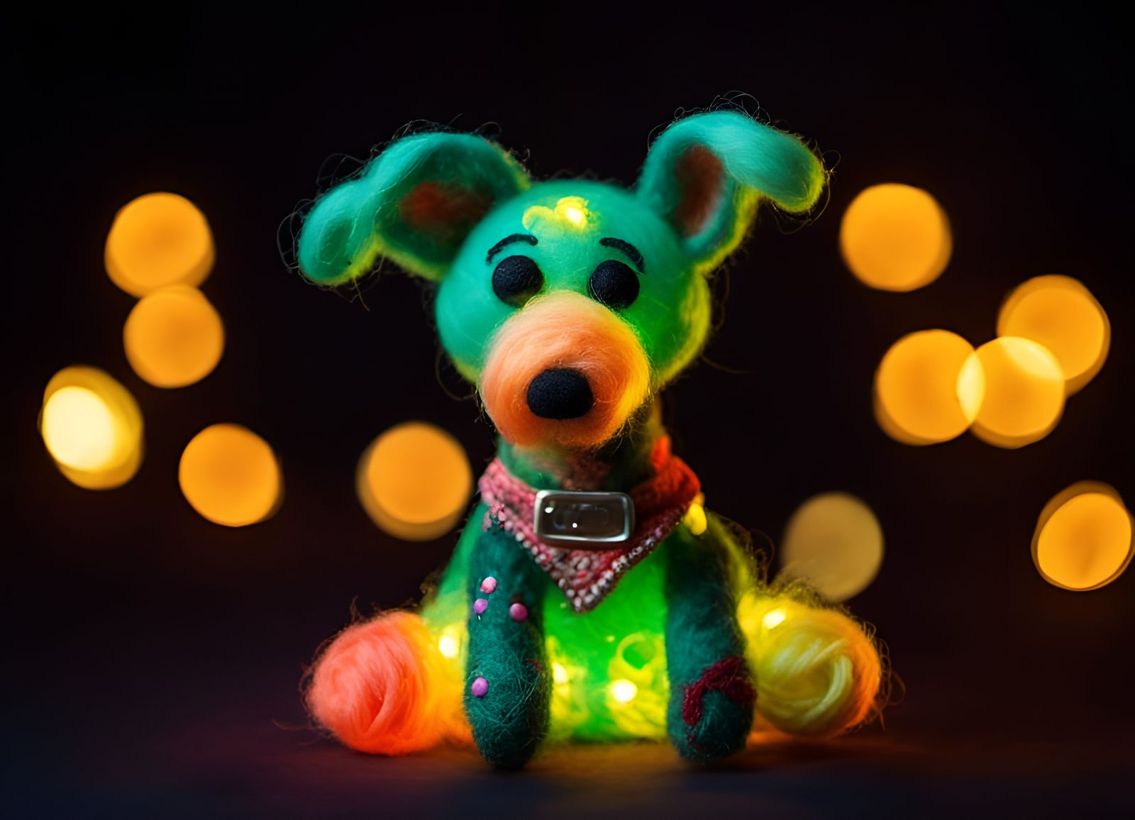 Glowing Patchwork Dog in the Dark: Textile Art