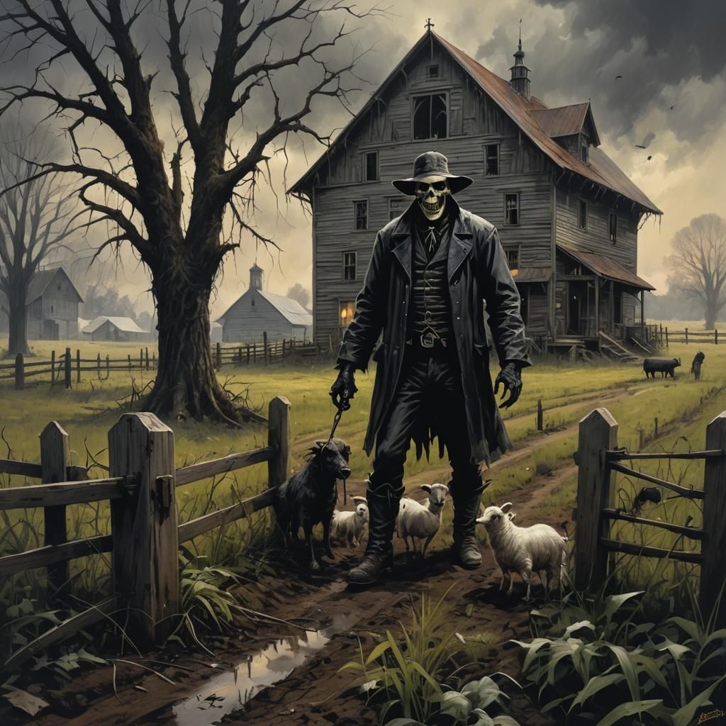 Sinister Gothic Farm Horror Scene