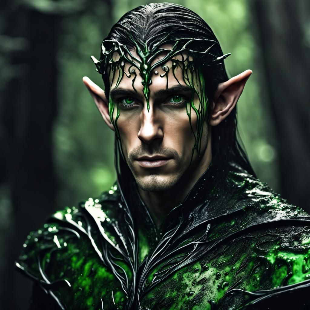 Oily Elven Man Portrait in Hyperrealistic Style