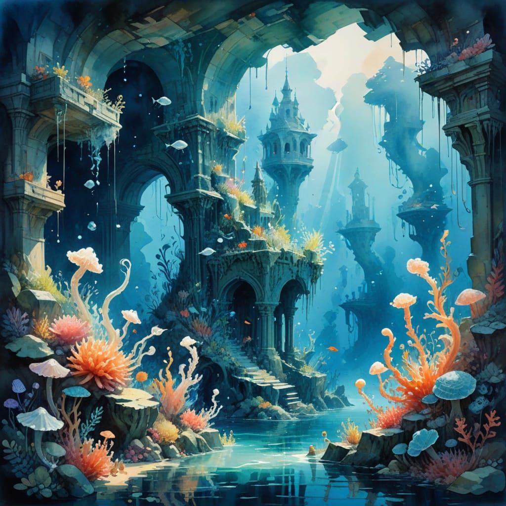 Vibrant Underwater Kingdom in Whimsical Watercolour