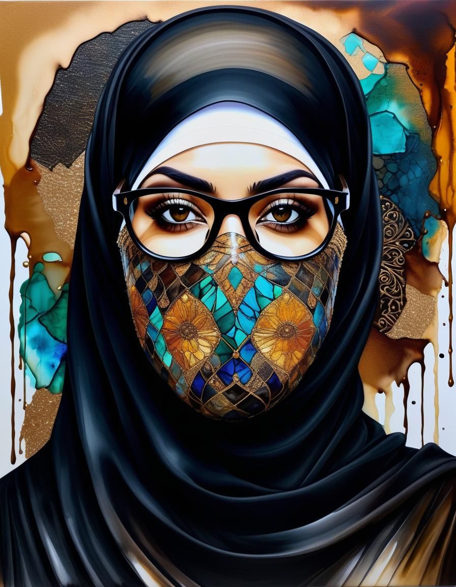 Psychedelic Portrait of Niqabi Woman in Urban Art Style