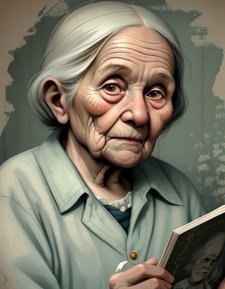 Whimsical Storybook Portrait of an Elderly Woman