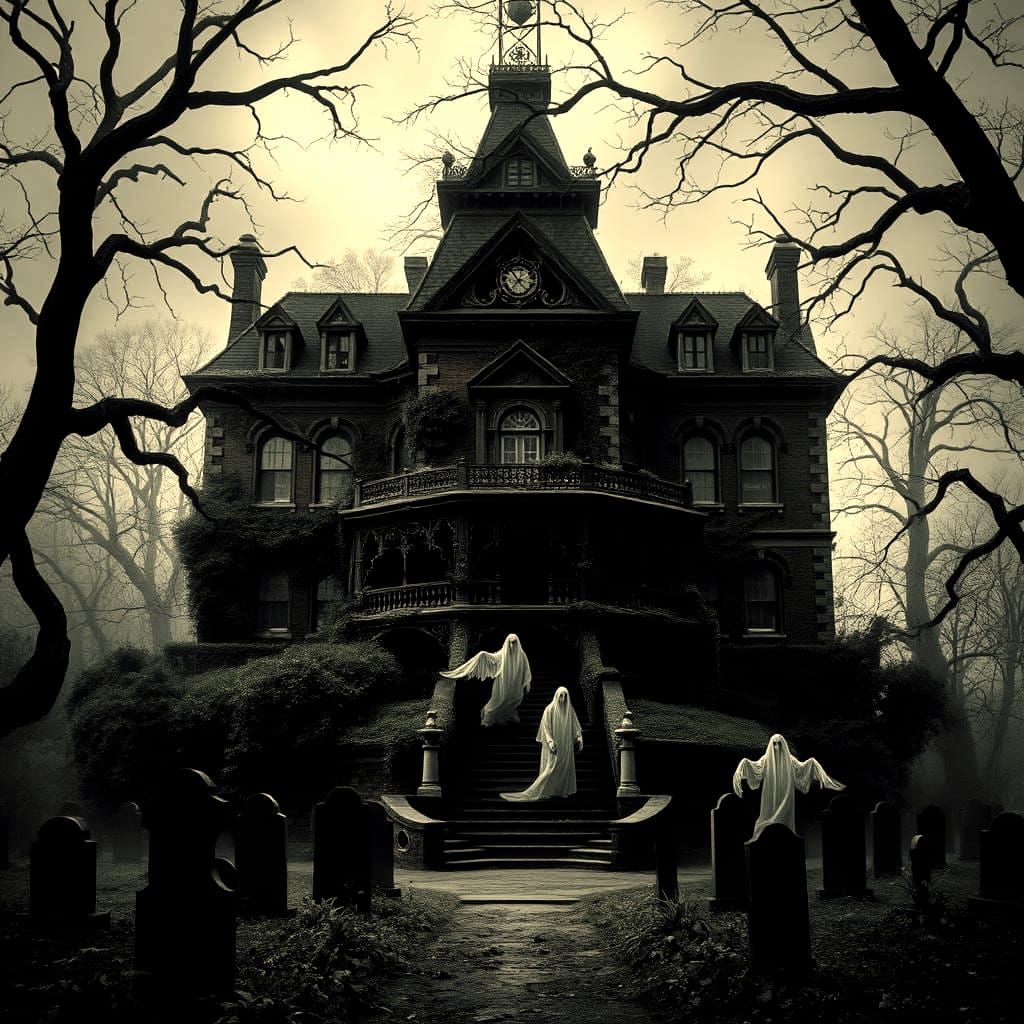 Haunted Victorian Mansion with Graveyard