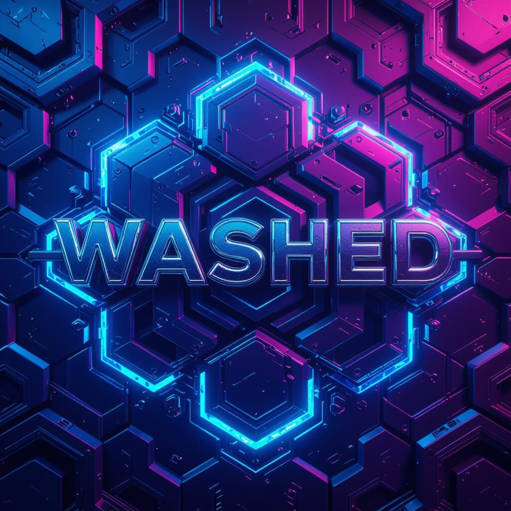 Abstract Neon Hexagon Background with Tech Font