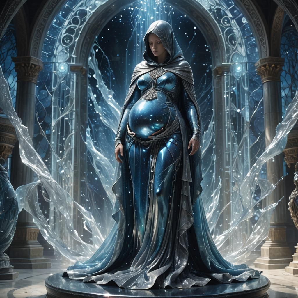 Pregnant Woman as Glass Sculpture in Art Nouveau Style