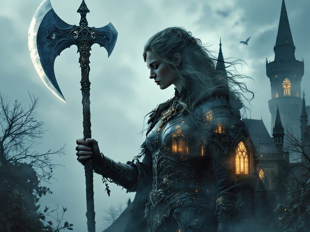 Viking Warrior and Gothic Castle Double Exposure