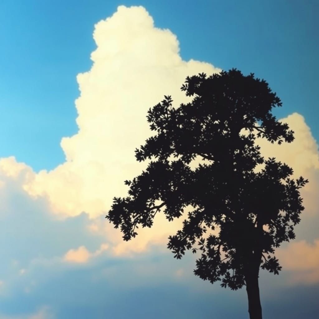Airbrushed Tree Silhouette Cloudscape