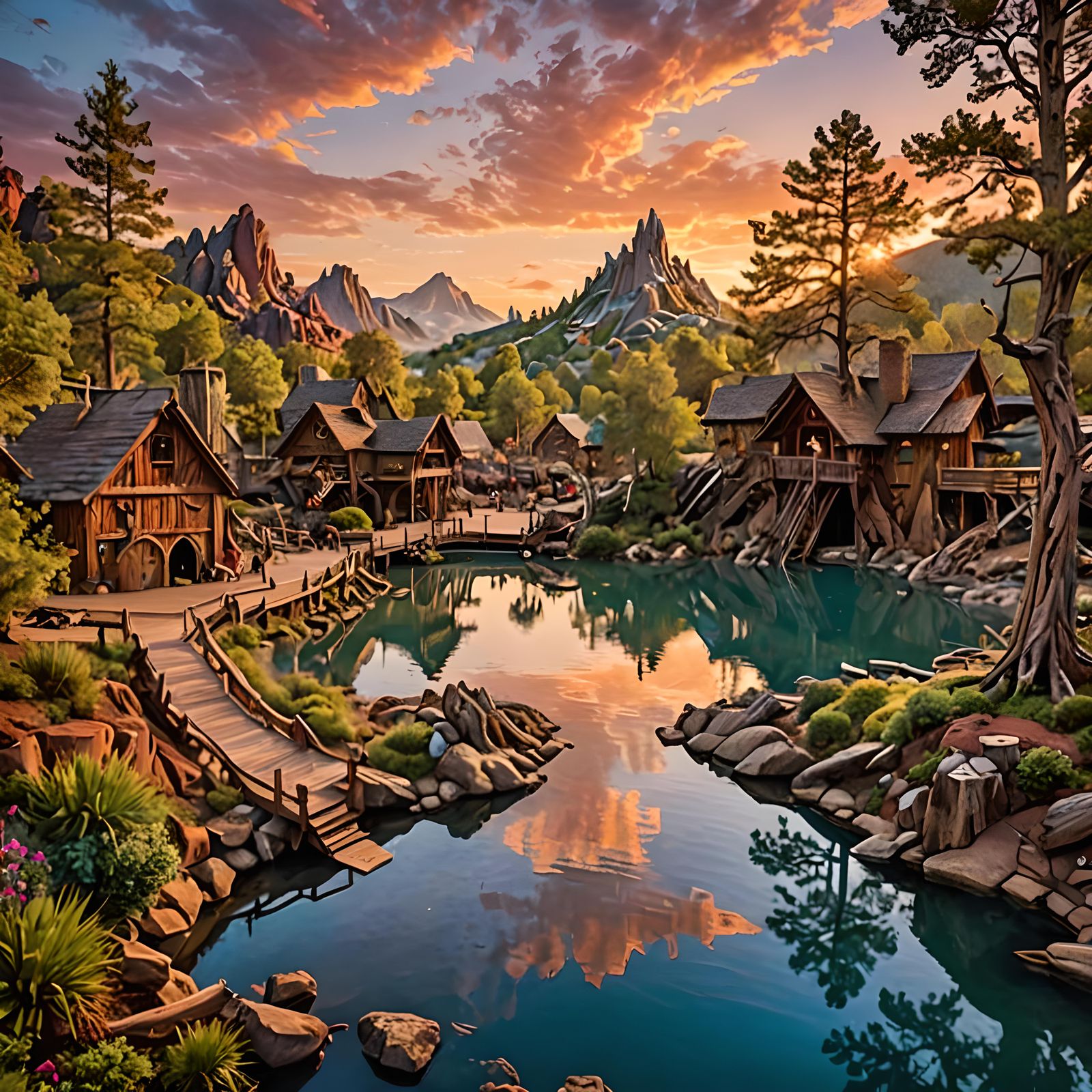 Vibrant Woodsplash Sunset Over Mountain Lake