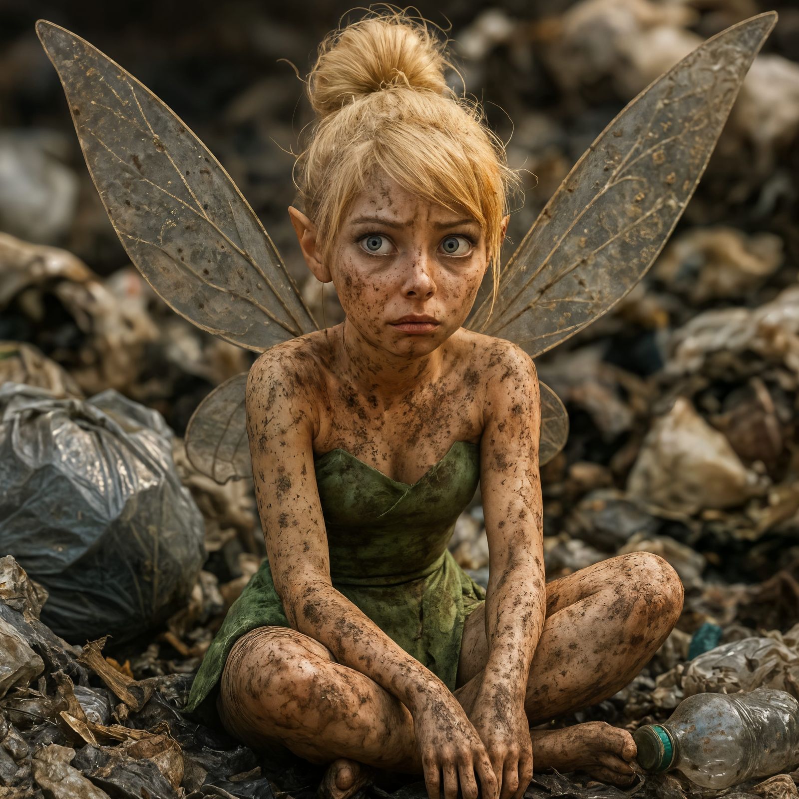 Dirty Tinkerbell CGI Character Covered in Garbage