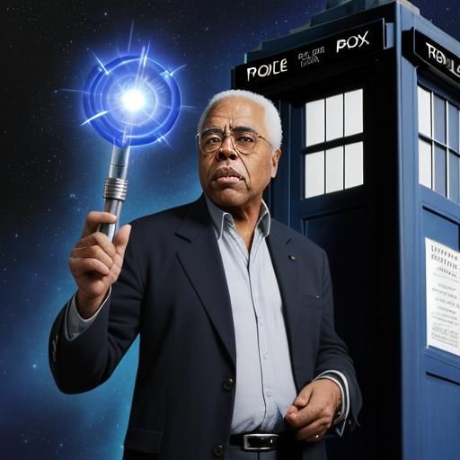 James Earl Jones, Dr. Who, tardis, sonic screwdriver, highly detailed, best quality, realistic
