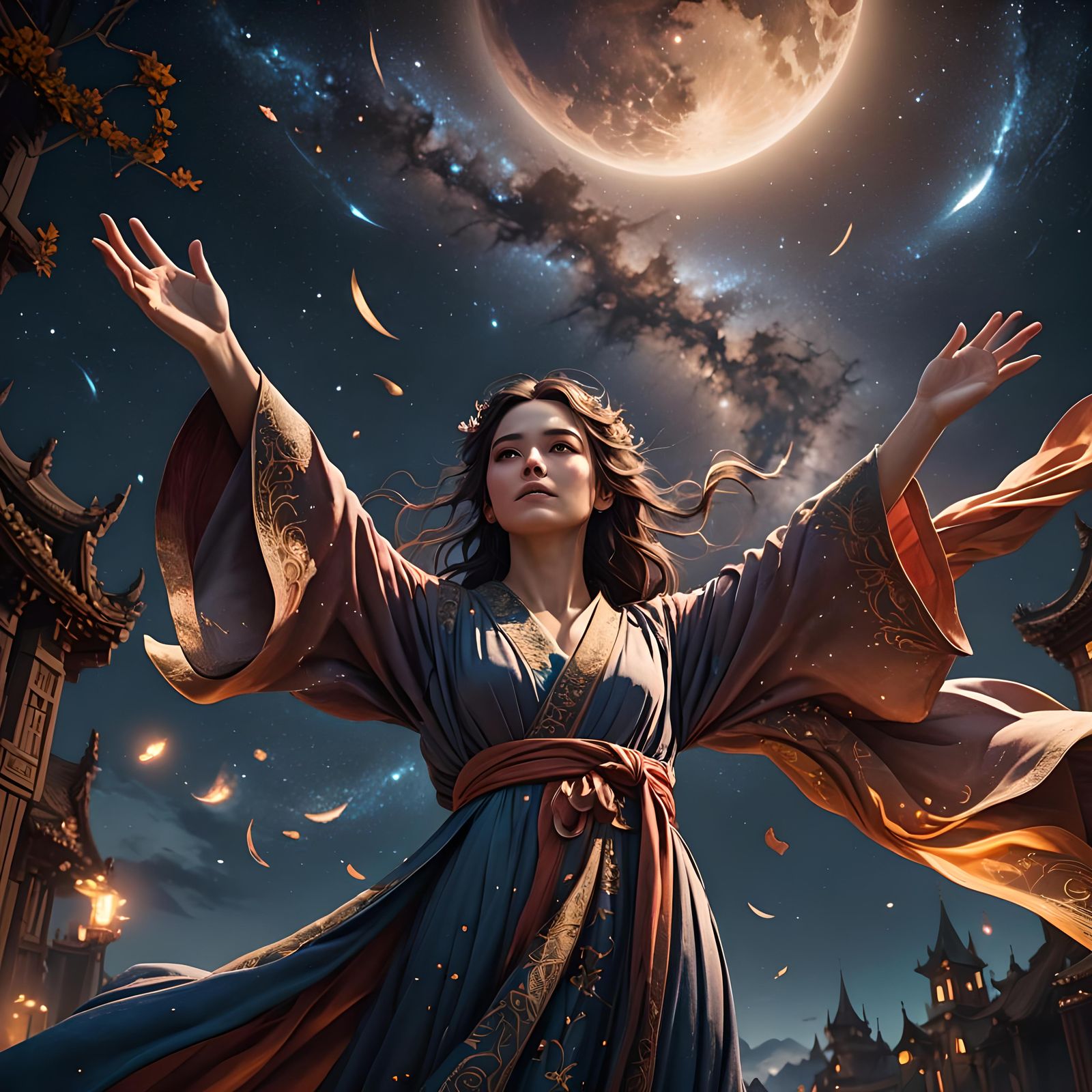 Girl Reaching for Night Sky: Fantasy Concept Art
