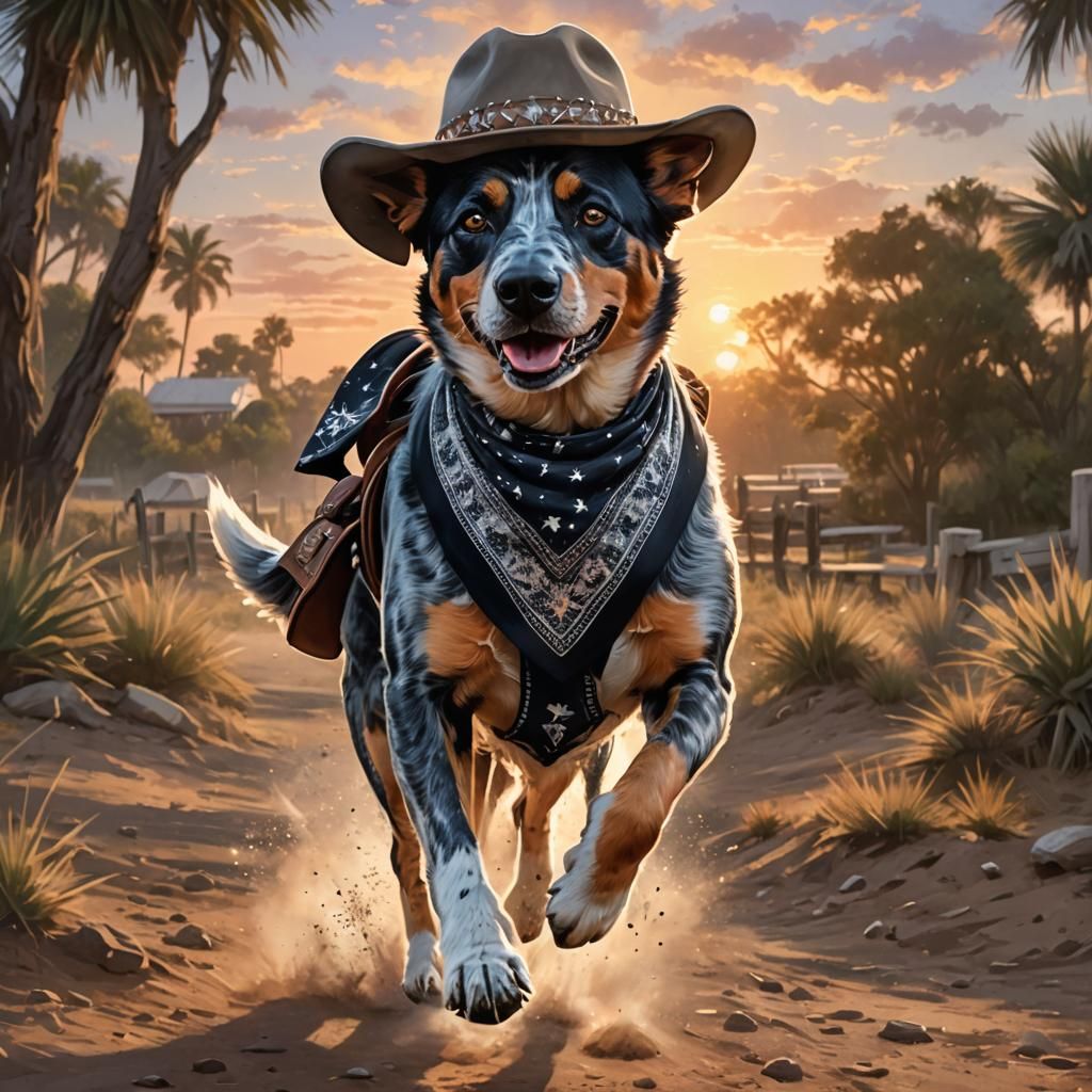 Happy Australian Cattle Dog Portrait in Hyperdetailed Style