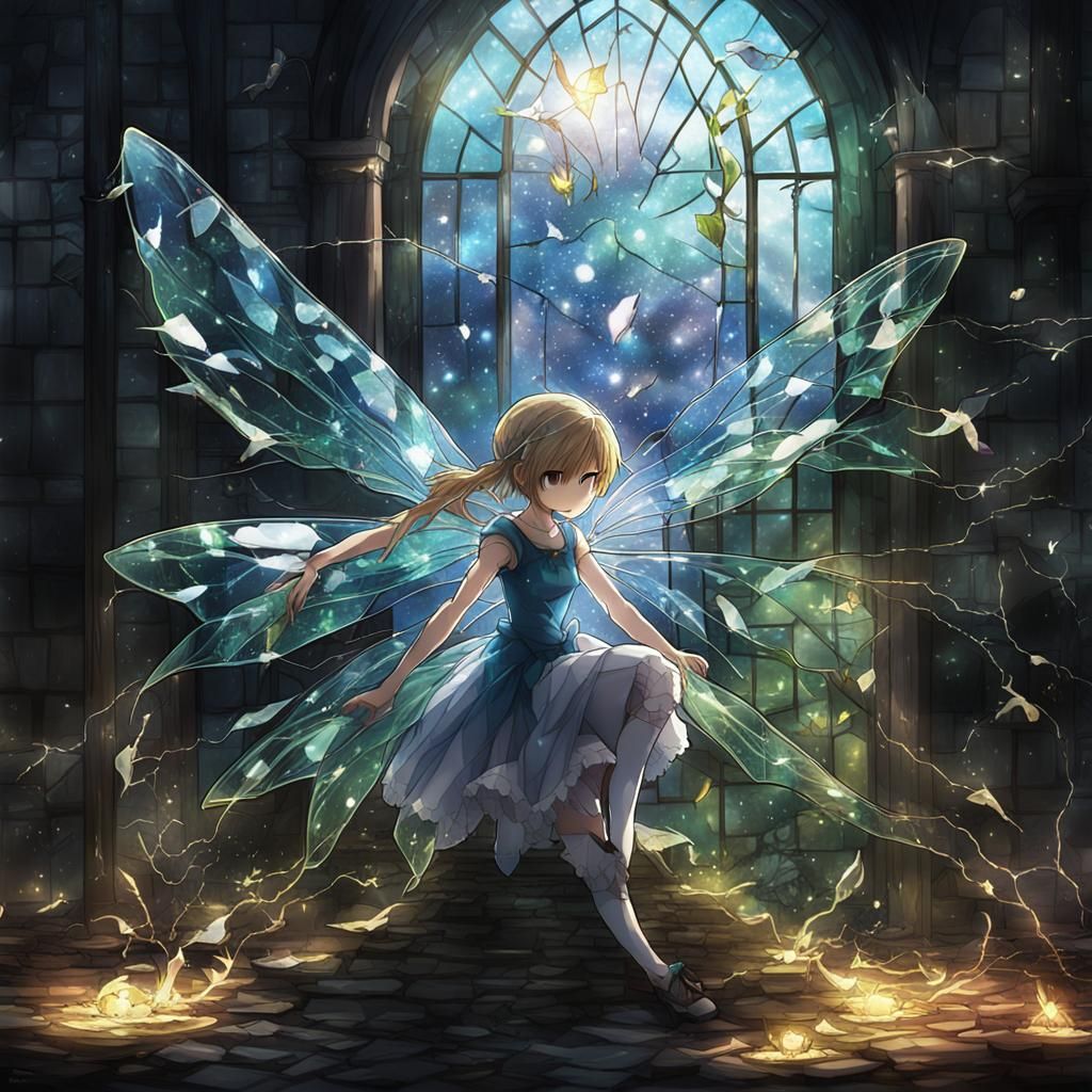 Cracked Glass Fairy in Anime Style