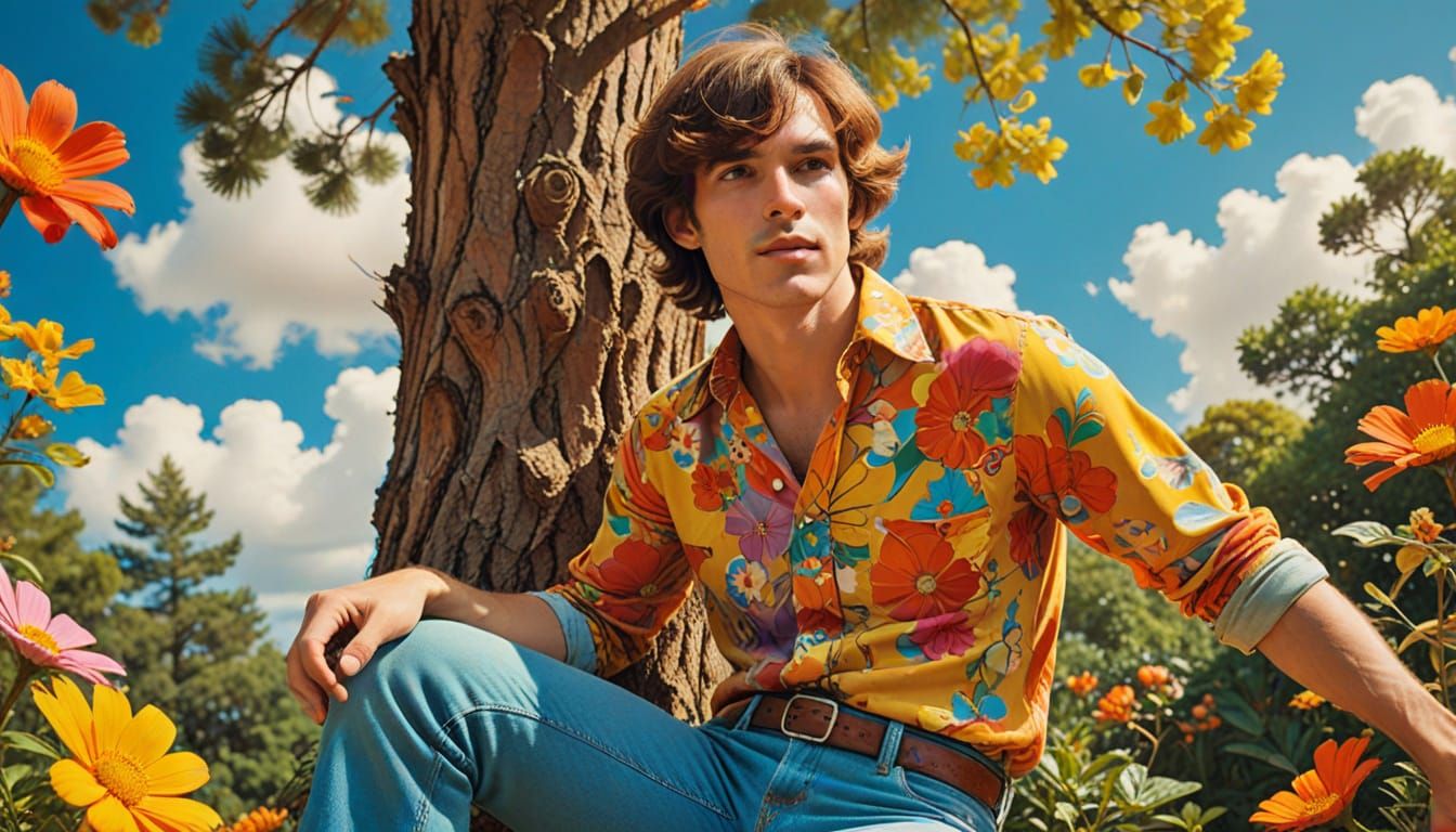 Psychedelic Portrait of a Young Man in a Whimsical Woodland ...