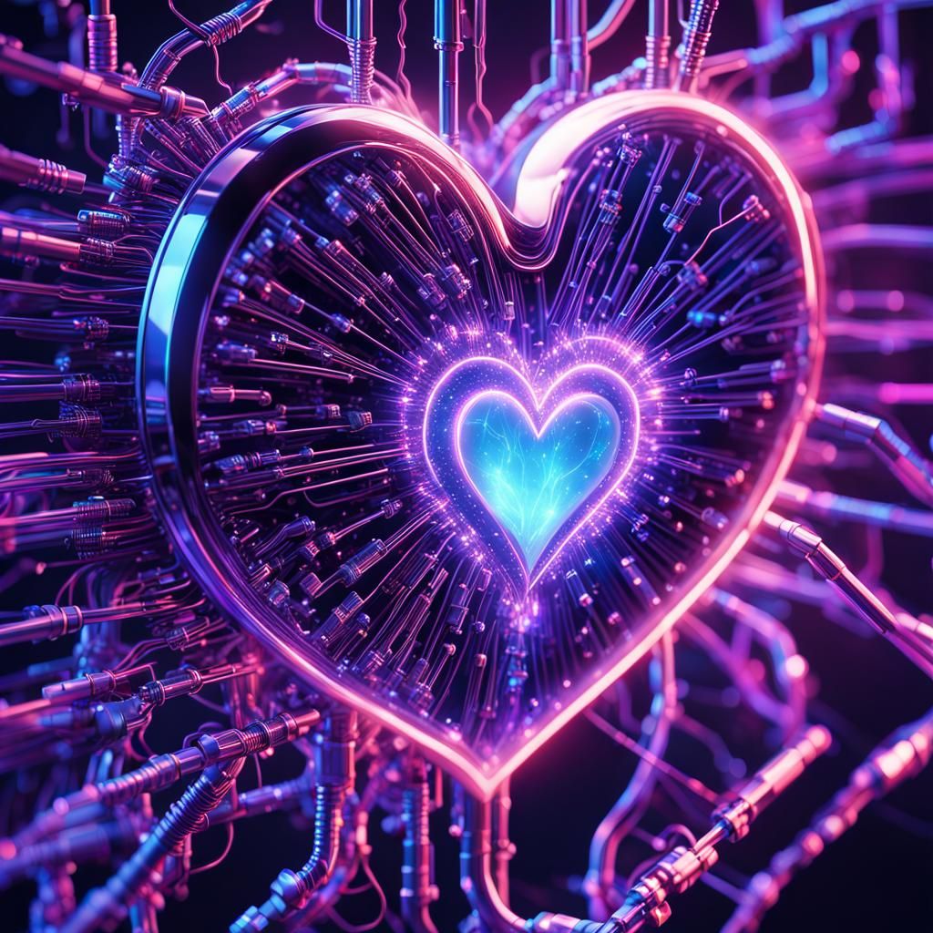 Glowing Heart with Circuitry in Digital Art Style