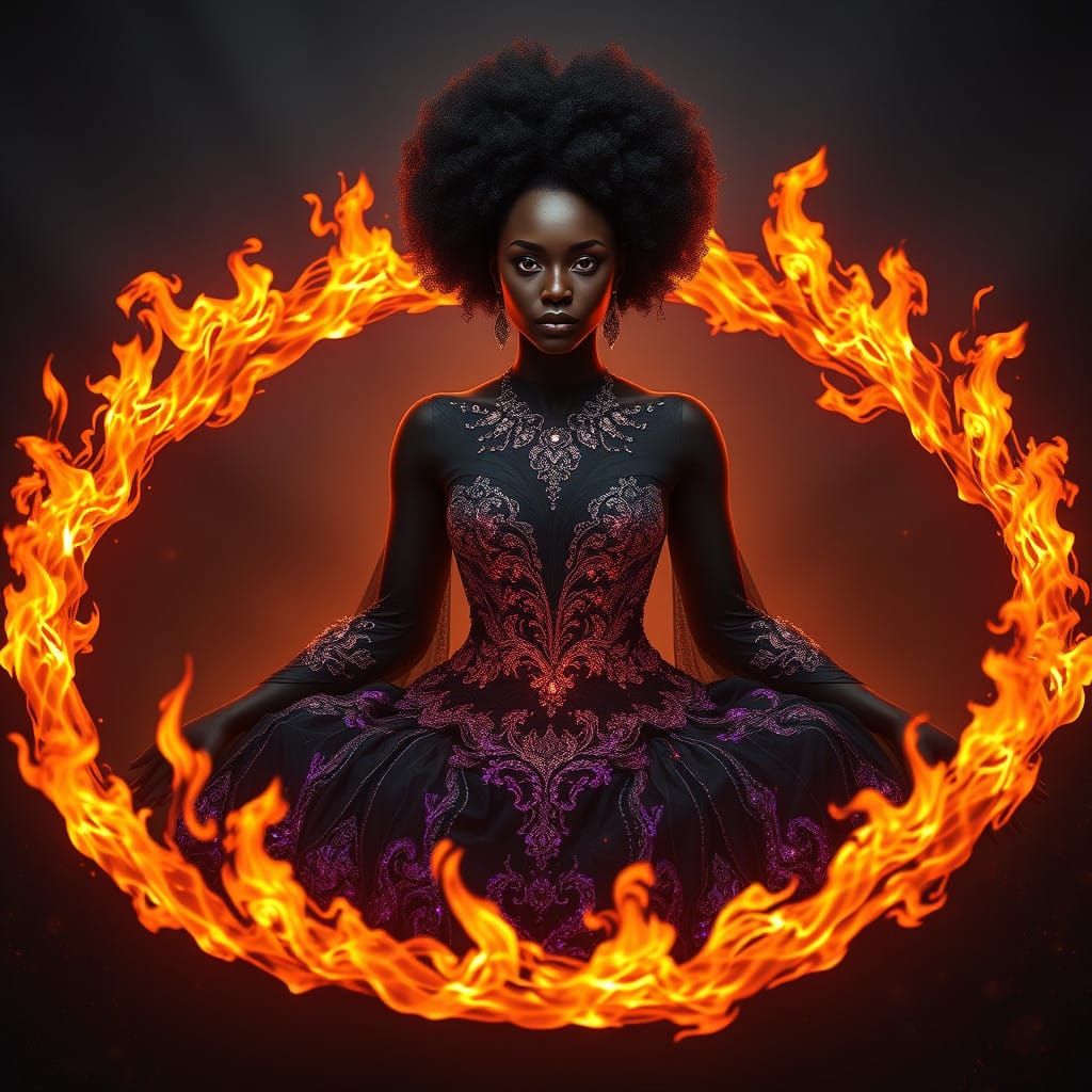 A Regal Woman Embodied in Fiery Splendor
