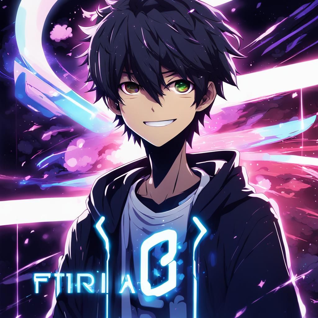 Anime Boy Gamer Logo with Glowing 3D Background