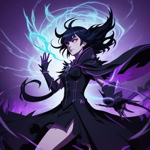 Mystical Queen Commands Ethereal Storm in Anime Style