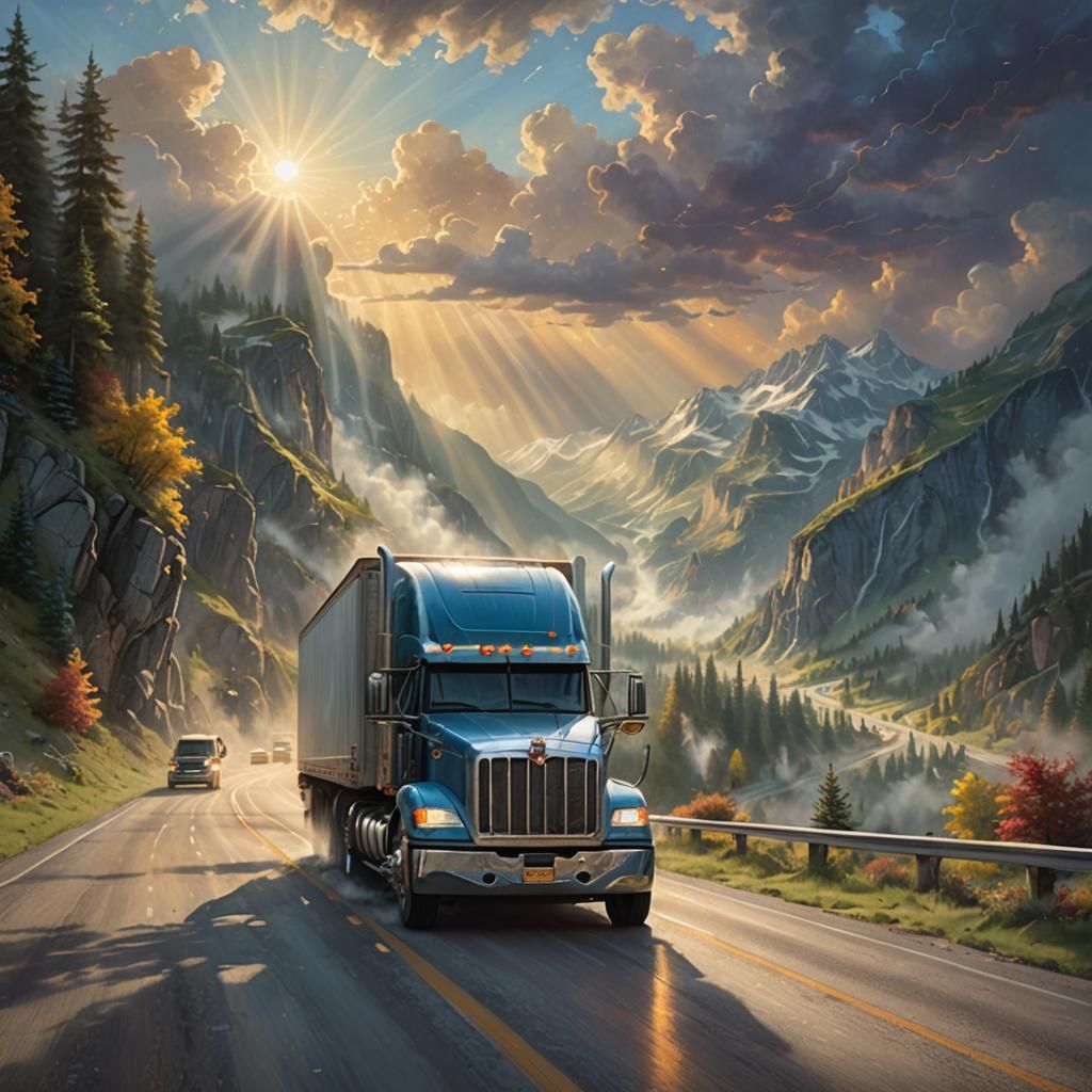 Semi Truck on Highway in Ethereal Lighting