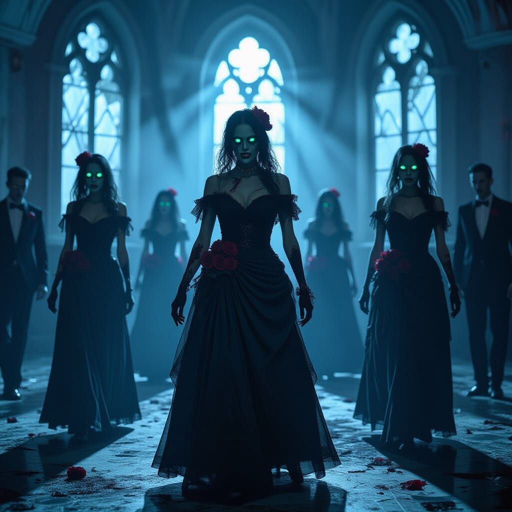 Zombie Prom Night: Eerie Undead Dancers in Decay