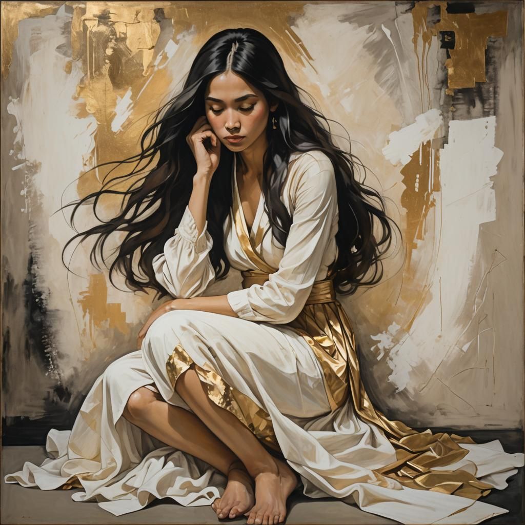 Stylized Portrait of Woman in Golden Dress