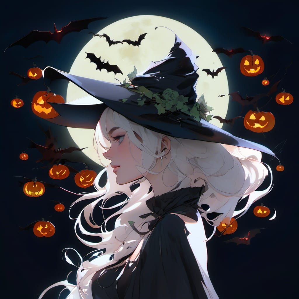 Gothic Witch Portrait with Halloween Decorations