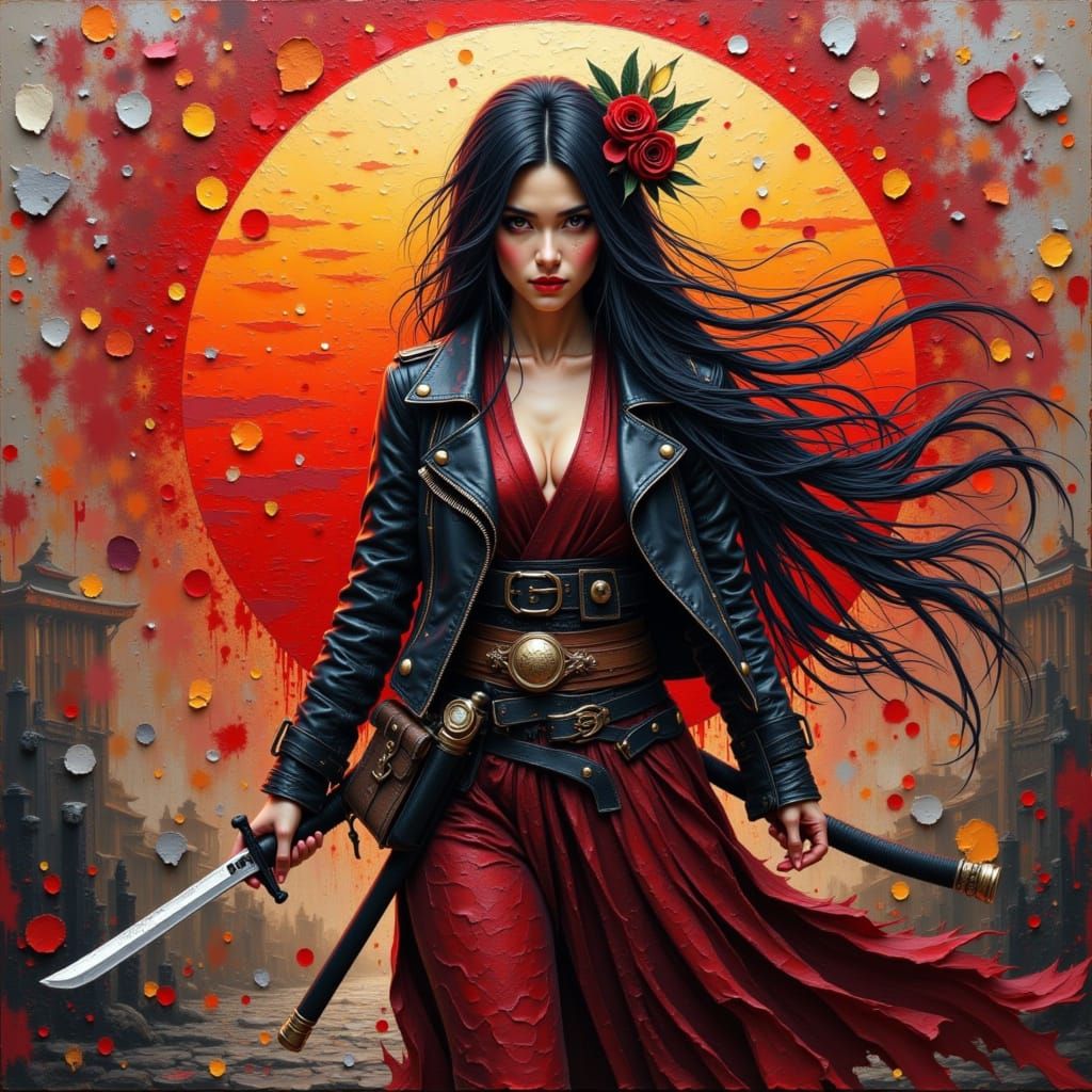 Yakuza Assassin in Vibrant Abstract Impasto Style