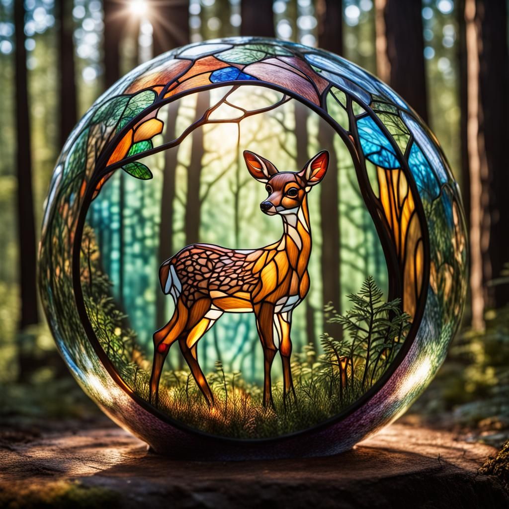 Stained Glass Fawn in Forest Bubble