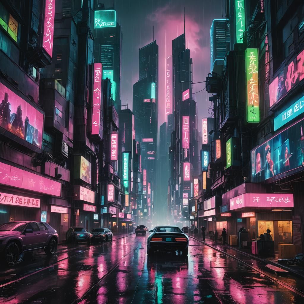 Neon Cyberpunk Cityscape at Night