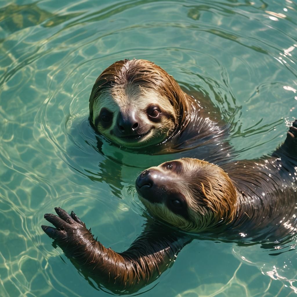 Sloth Swimming in Turquoise Water: Wildlife Documentary