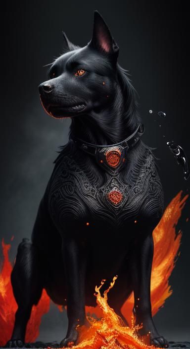 Fiery Black Dog: Hyperrealistic Concept Art
