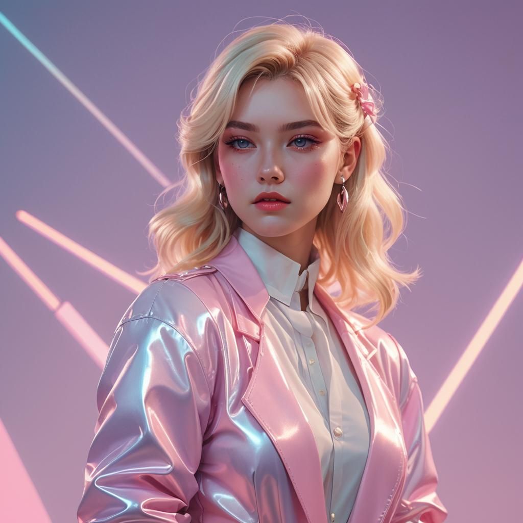 Glamorous 80s Retrofuturism Portrait in Pastel Neon